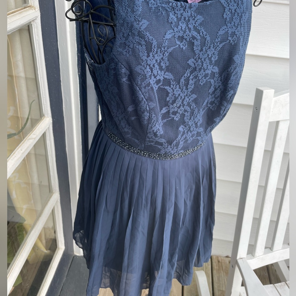 Sz 3 Speechless Dress Navy Lace Fit & Flare Beaded Midi Lined